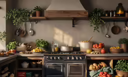a kitchen counter filled with lots of food and vegetables
