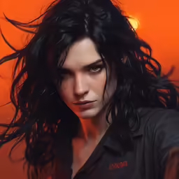 a woman with curly hair wearing a black shirt