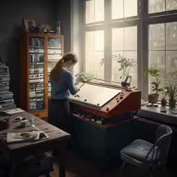 woman in the middle of a large room