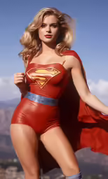 a woman in a wetsuit posing with a red cape