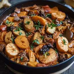 cooked food in a pan, with spoon