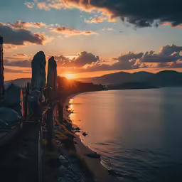 a view of the sea as the sun sets