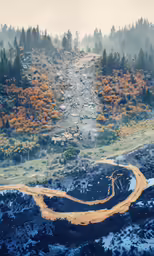 a picture of a dirt road running through some hills