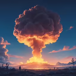 a giant cloud of smoke with people standing below it