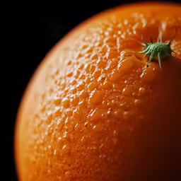 a close up of an orange with some dewy things on it