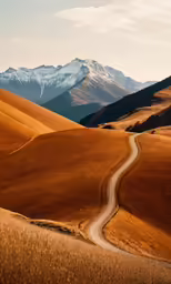 an image of a dirt road going through the hills