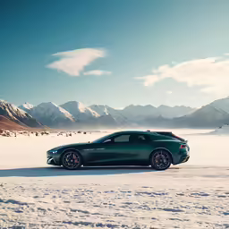 the concept sports car sits in the middle of a snowy landscape