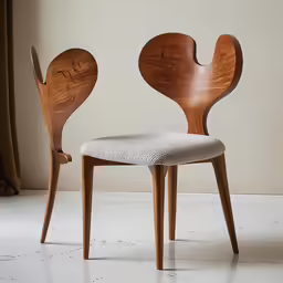 two chairs that are on the floor with one with a seat and another without