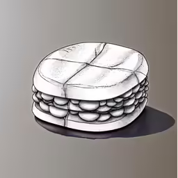 the drawing shows an object made of a hamburger and it is gray with black outline