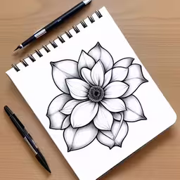 a pen drawing of a flower on paper