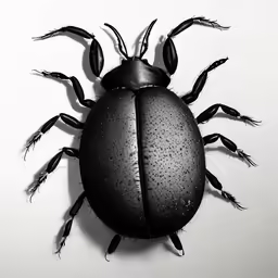 a beetle on a white surface is drawn in black