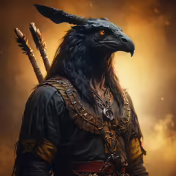 an illustration of a black demon, in a warrior outfit, with large eyes and horns