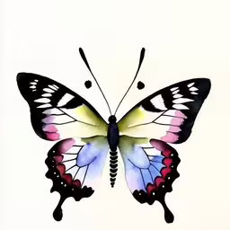 watercolor painting of a butterfly on white paper,a painting of a colorful butterfly flying,an image of a butterfly on paper with watercolors,a painting of a colorful butterfly on a white background,a butterfly that is on the back of a piece of paper