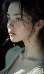 a close up shot of a woman wearing blue eyes
