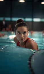 a young woman in the pool posing for a picture