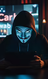 a person with a face paint looking at something on his tablet