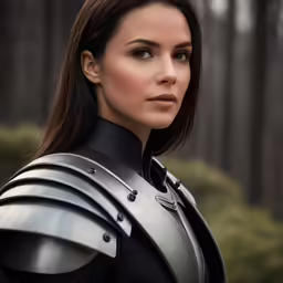 woman in armor posing for a photo outdoors