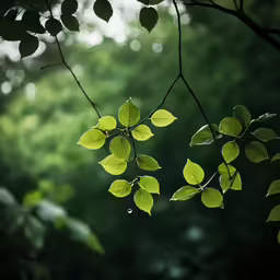 some green leaves in the sun on a branch