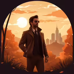 a man standing in front of a sunset with his hands on his hips