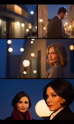 a couple of women standing next to each other in front of buildings