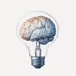 an illustration of a light bulb with the same brain in the center of it