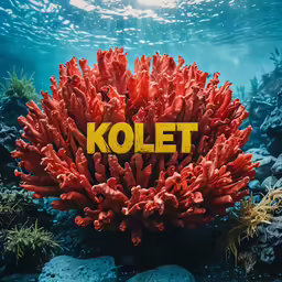 a red coral that is under water with words kolet