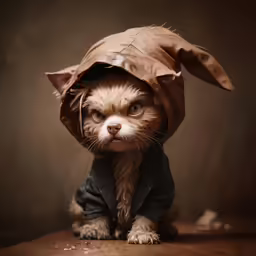 the puppy is dressed up like a dog