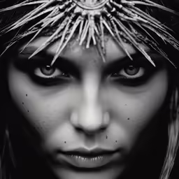a woman with very long hair with spikes on her head