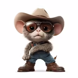a tiny mouse with a cowboy hat and glasses