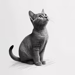 a gray cat that is looking up