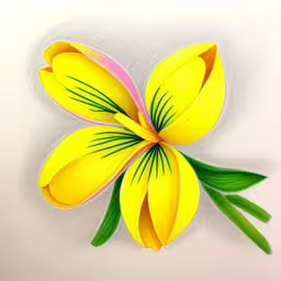 a bright yellow flower with green leaves,this is a drawing of some flowers with a green stem