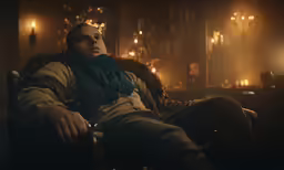 a man is sitting on a chair in the dark