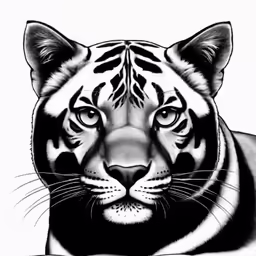 a black and white drawing of a tiger face