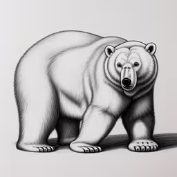a drawing of a bear standing next to a table,drawing of a polar bear walking across a white wall