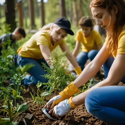 two people with gloves and gardening gloves are digging in dirt