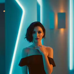 an image of woman posing in room with blue light