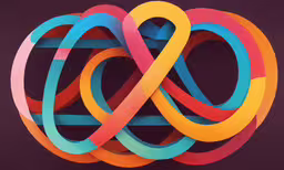 a group of circles sitting together with some ribbons,an abstract image of multicolored paper and a round shape