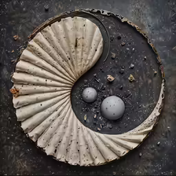 a large oyster shell has three eggs placed in it