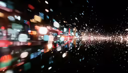a dimly lit photograph of an intersection at night