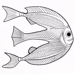a fish with three fins and an orange eye