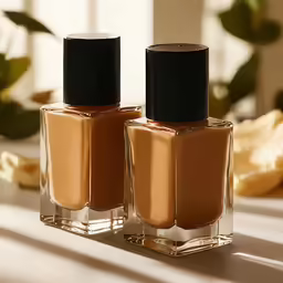 two bottles of nail polish sitting next to each other