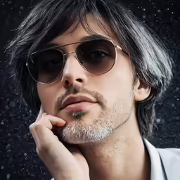 the man in sunglasses is staring at something