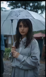 a young asian lady standing with an umbrella