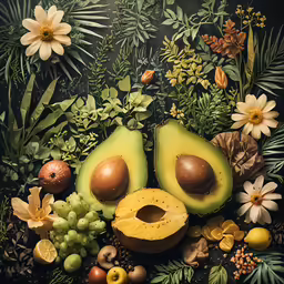a picture of an odd fruit and vegetable arrangement