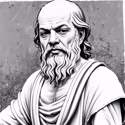 a black and white drawing of a man with long hair