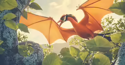 a dragon sitting in a tree looking up