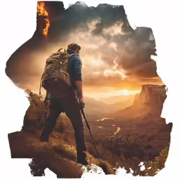 a man looking out over a mountain in the sky