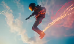a person wearing a space suit in the air