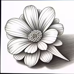 a drawing of a flower on paper,a flower is shown with black and white ink