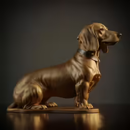 the statue is a golden dog on a black background